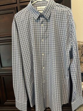 Mizzen+Main Blue and White Plaid Men's Dress Shirt
